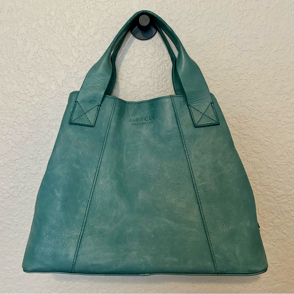 American Leather Co. Ada Triple Entry Satchel Crossbody Hobo Teal Medium - Picture 2 of 10
